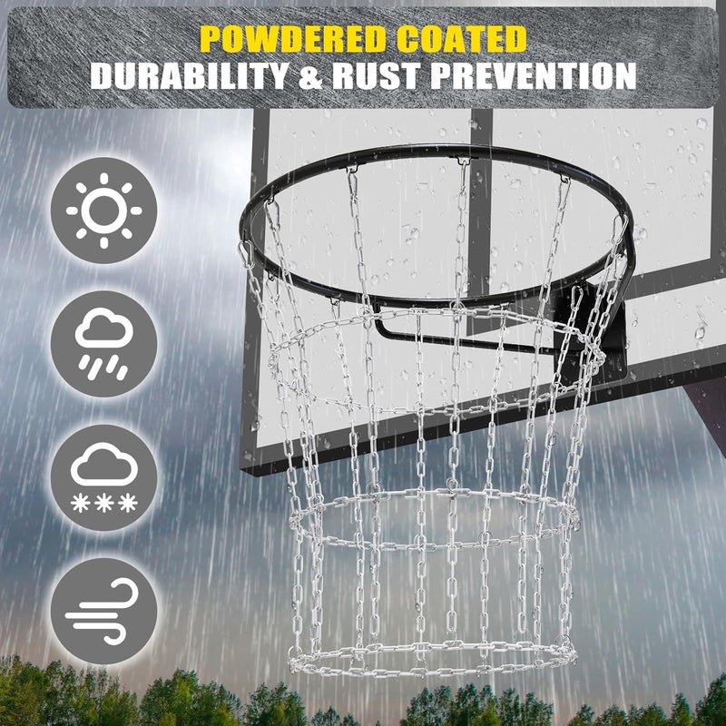 KingDolly Upgraded Buckle Chain Basketball Net, Rust-Proof Coated Metal Basketball Net Outdoor with 12 Loops Snap Links, 18" Universal Fit Chain Net for Basketball Hoop - No Tools Installation - Image 5